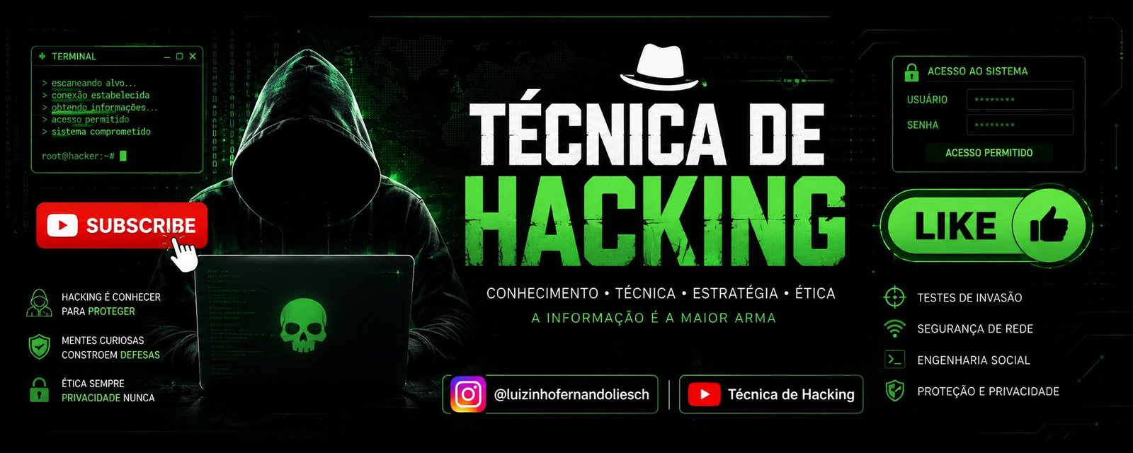 Técnica de Hacking: a informação é a maior arma. Testes de invasão, segurança de rede, engenharia social e proteção.